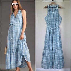 ANTHROPOLOGIE XL Sleeveless Buttondown Shirt Dress • Seersucker Maxi Shirt Dress